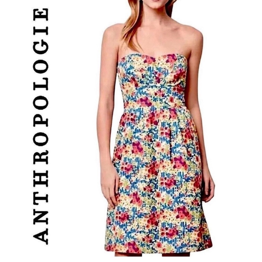 Anthropologie Girls From Savoy Floral Cotton Strapless Halter Mini Dress Size
8
